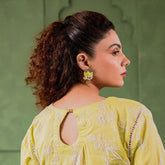 CC-ROUND TIE & DYE (YELLOW) KUNDAN JUMKA handmade earrings